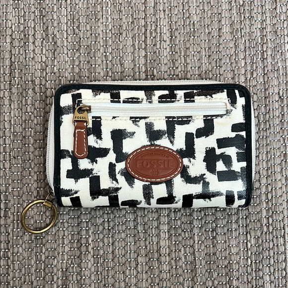 Fossil black and white coated canvas wallet - Picture 1 of 9